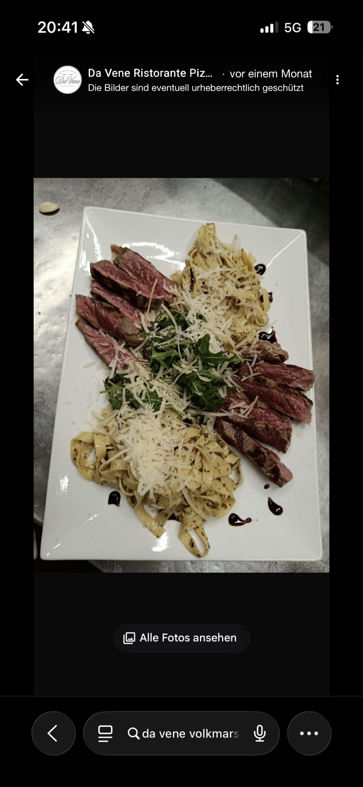 Tagliata mit Pasta im italienischen Restaurant Da Vene Volkmarsen